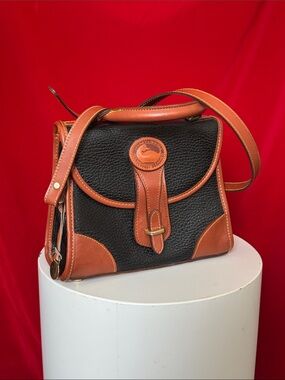 Dooney & Bourke RARE Black and Brown Pebbled Leather Saddle Crossbody Bag